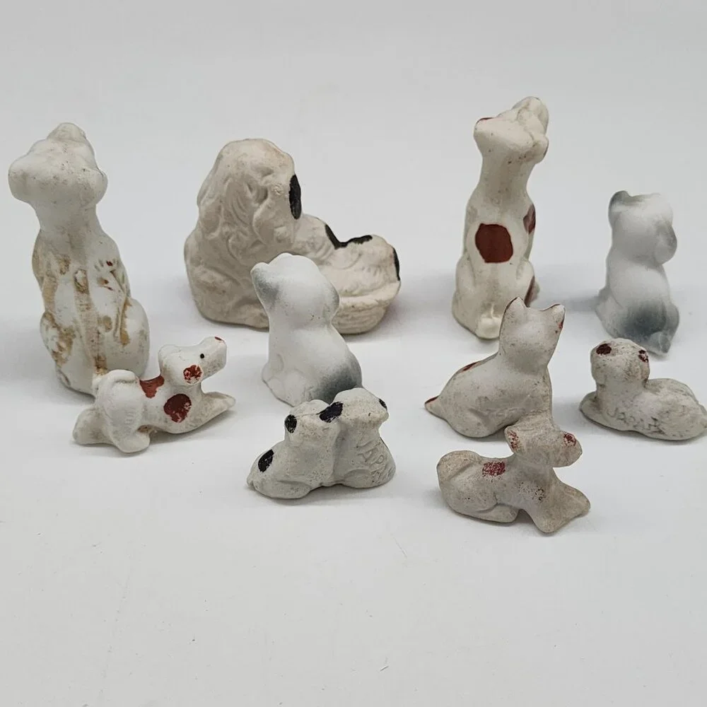 Vintage Antique Bisque Dog Figurines Set Of 10 - Miniature Collectibles Terrier - Picture 8 of 9